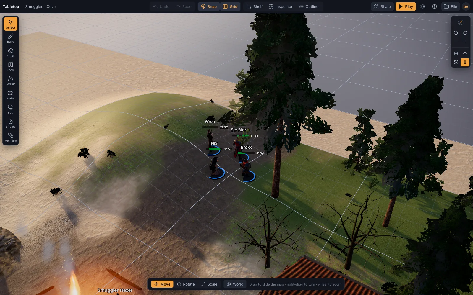 Close-up of the party coming down the track to the smugglers at their bonfire